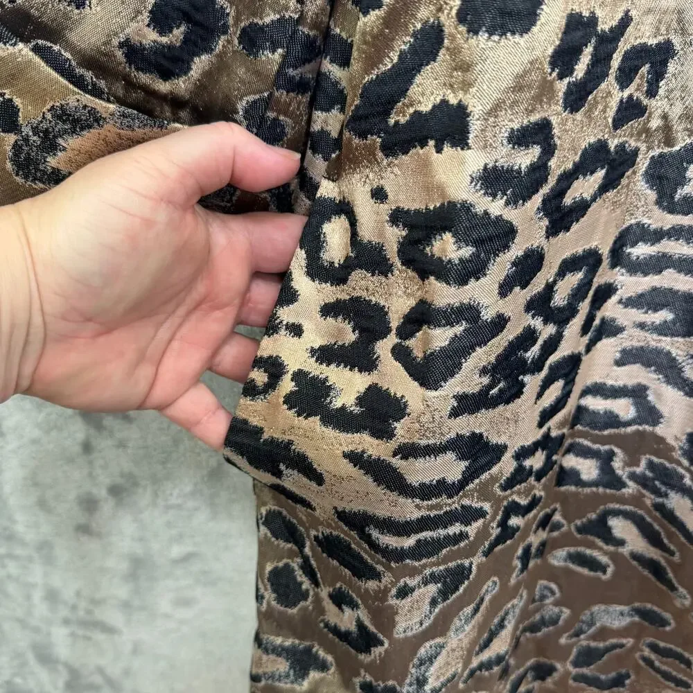 Chicos Jacket Womens 8/10 Brown Black Shimmer Animal Print Topper Open Front